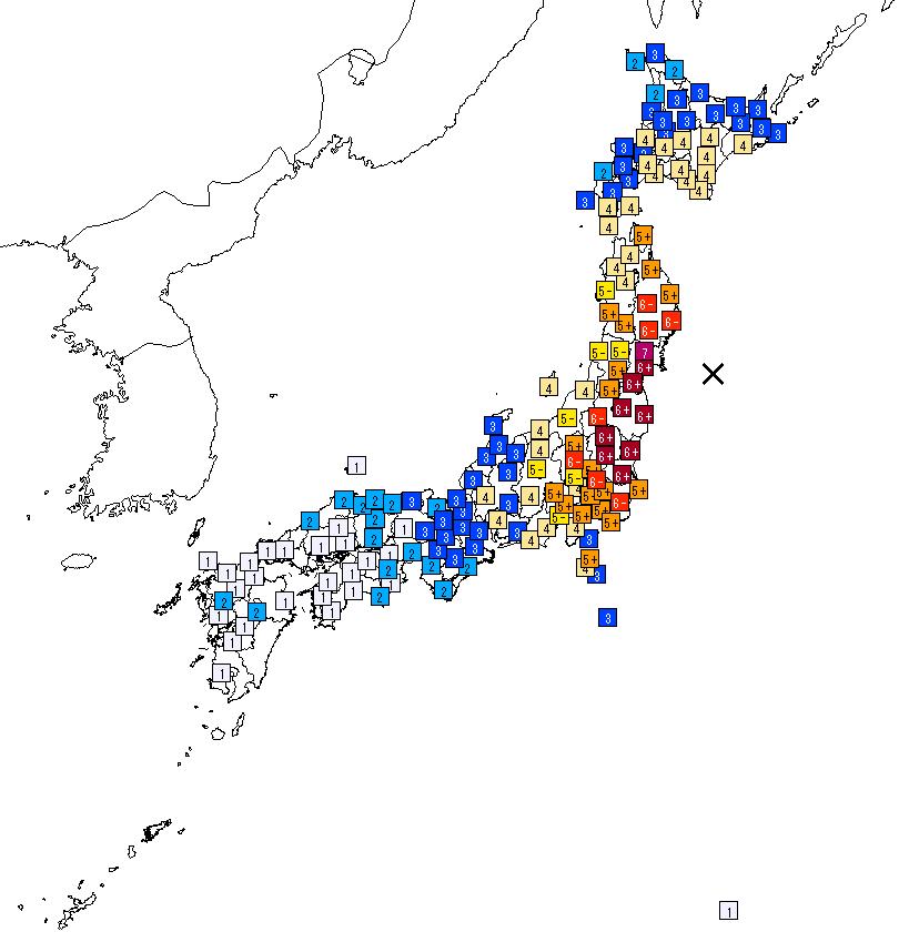 東日本大震災震度マップ